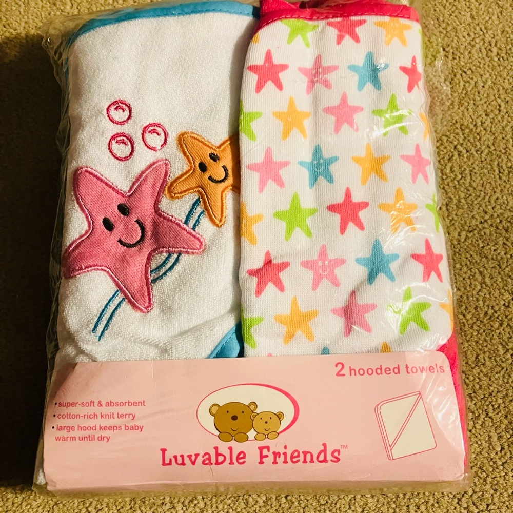 Luvable Friends Pink and Blue Star Hooded Towels